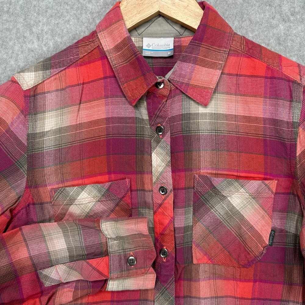 Columbia Sportswear Women's Plaid Long Sleeve Button Up Shirt Medium Pink Red